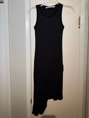 Michael Stars Black Asymmetrical Ribbed Tank Dress